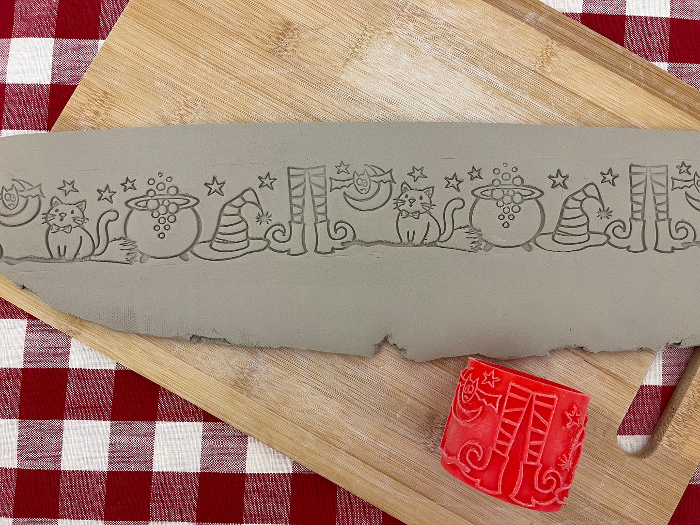 Halloween Witch/Cat Pottery Roller - Border Stamp, Repeating design, Plastic 3d printed
