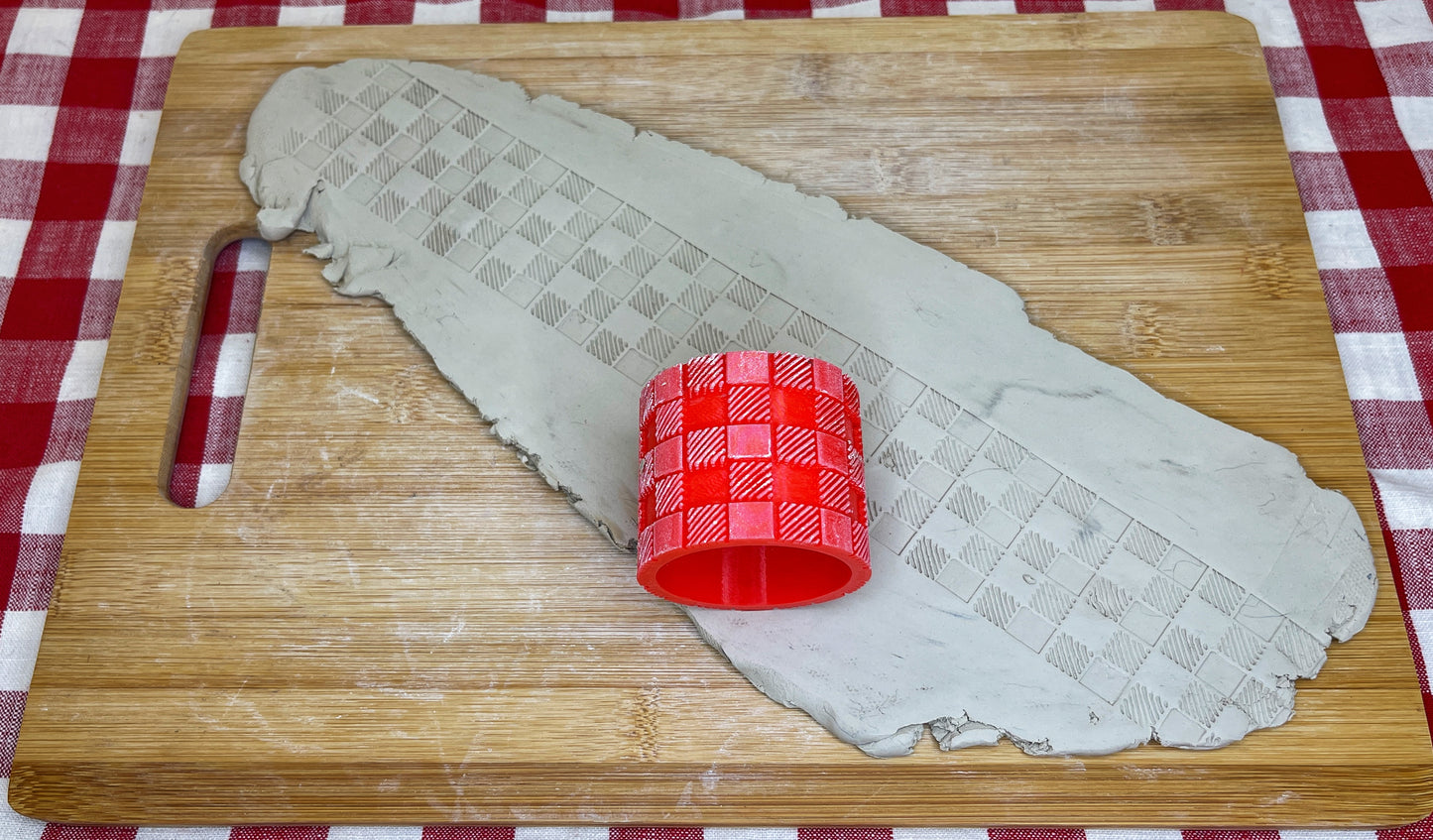Buffalo Plaid/Gingham Check Pottery Roller - Now in 2 sizes! Border Stamp, Repeating pattern, Plastic 3d printed