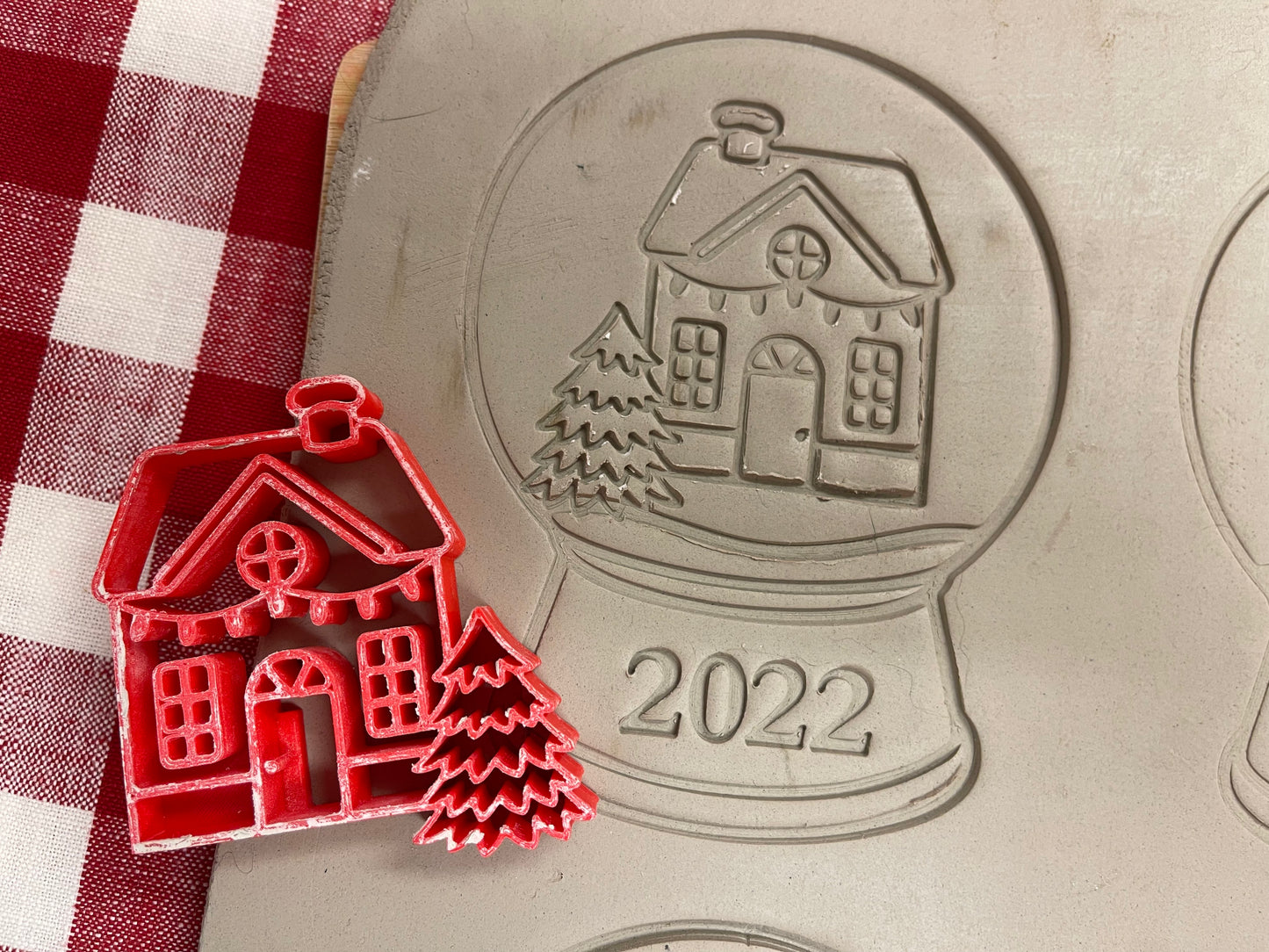 Pottery Stamp, Christmas Snow Globe designs, with multiple designs and optional cookie cutter ornament, as a set or individual - multiple sizes