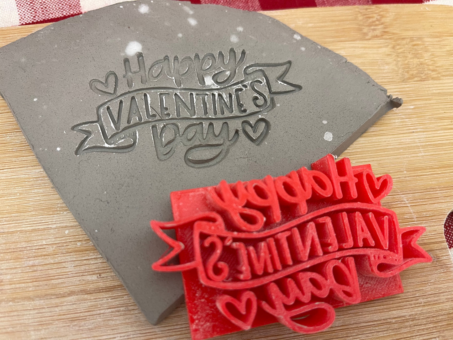 "Happy Valentine’s Day” pottery stamp - plastic 3d printed, multiple sizes available