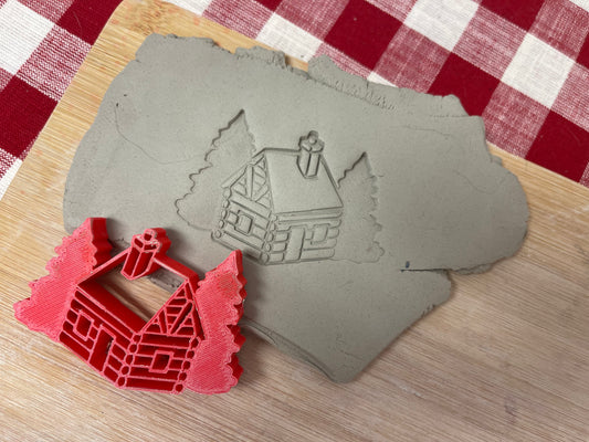 Cabin pottery stamp - from the March 2023 mystery box, multiple sizes available