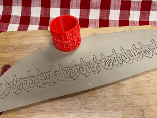 Hanukkah Dreidel Pottery Roller - Border Stamp, Repeating pattern, Plastic 3d printed