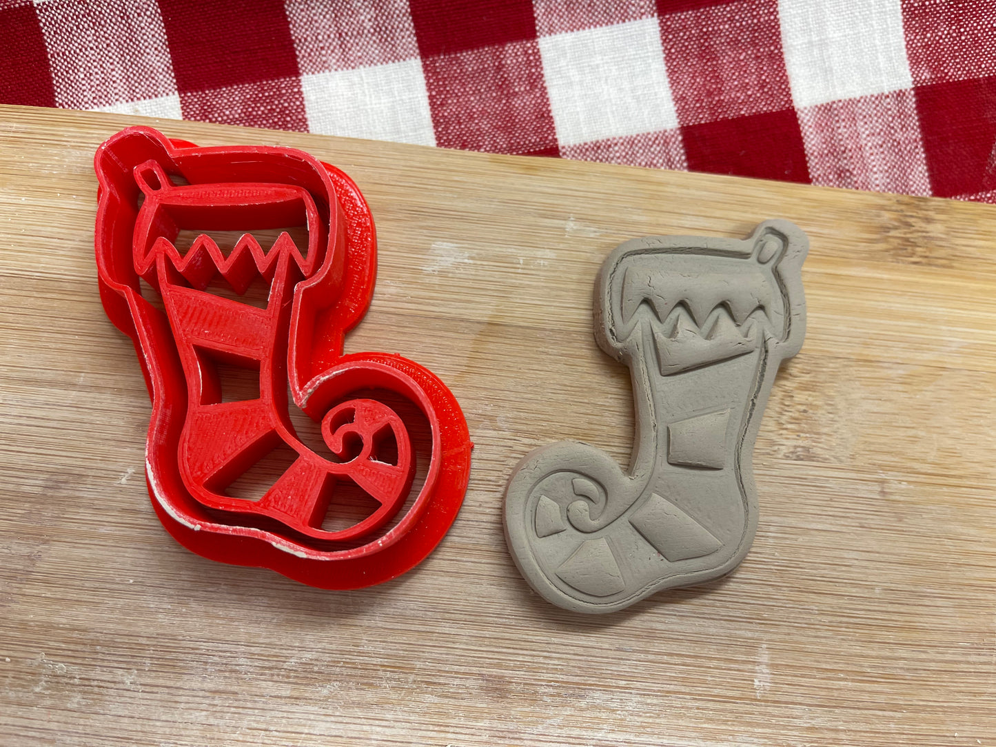Pottery Stamp, Stocking design, w/ optional ornament cutter - multiple sizes