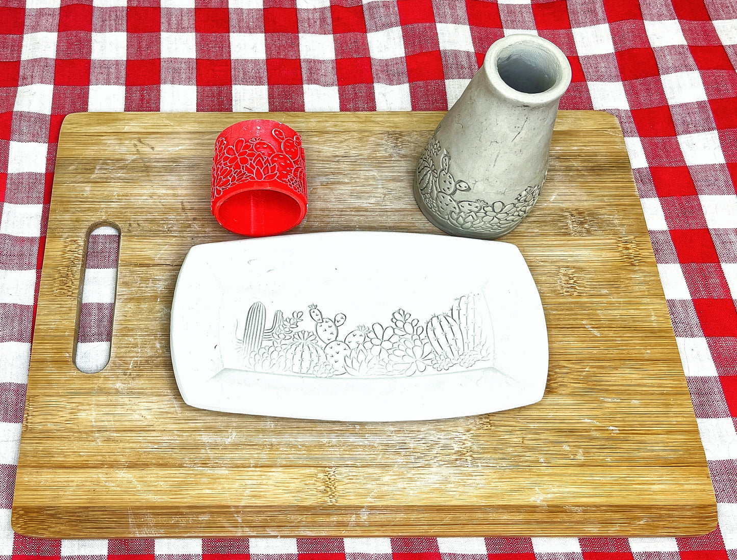 NEW size added - Cacti Pottery Roller - Border Stamp, Repeating pattern, Plastic 3d printed