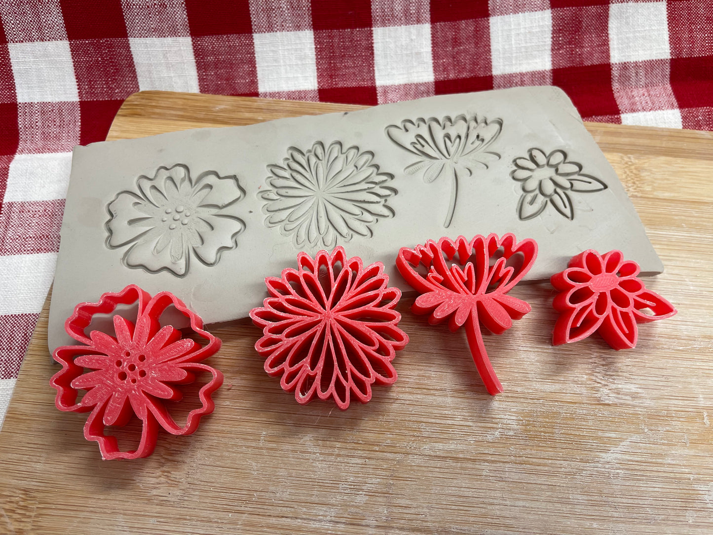 Flower stamp, Set of 4, Day of the Dead Series - plastic 3D printed, pottery tool