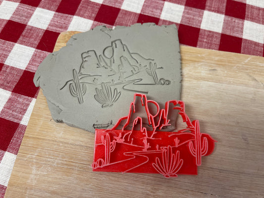 Pottery Stamp, Desert canyon scene design, from the March 2023 mystery box, plastic 3d printed, multiple sizes available