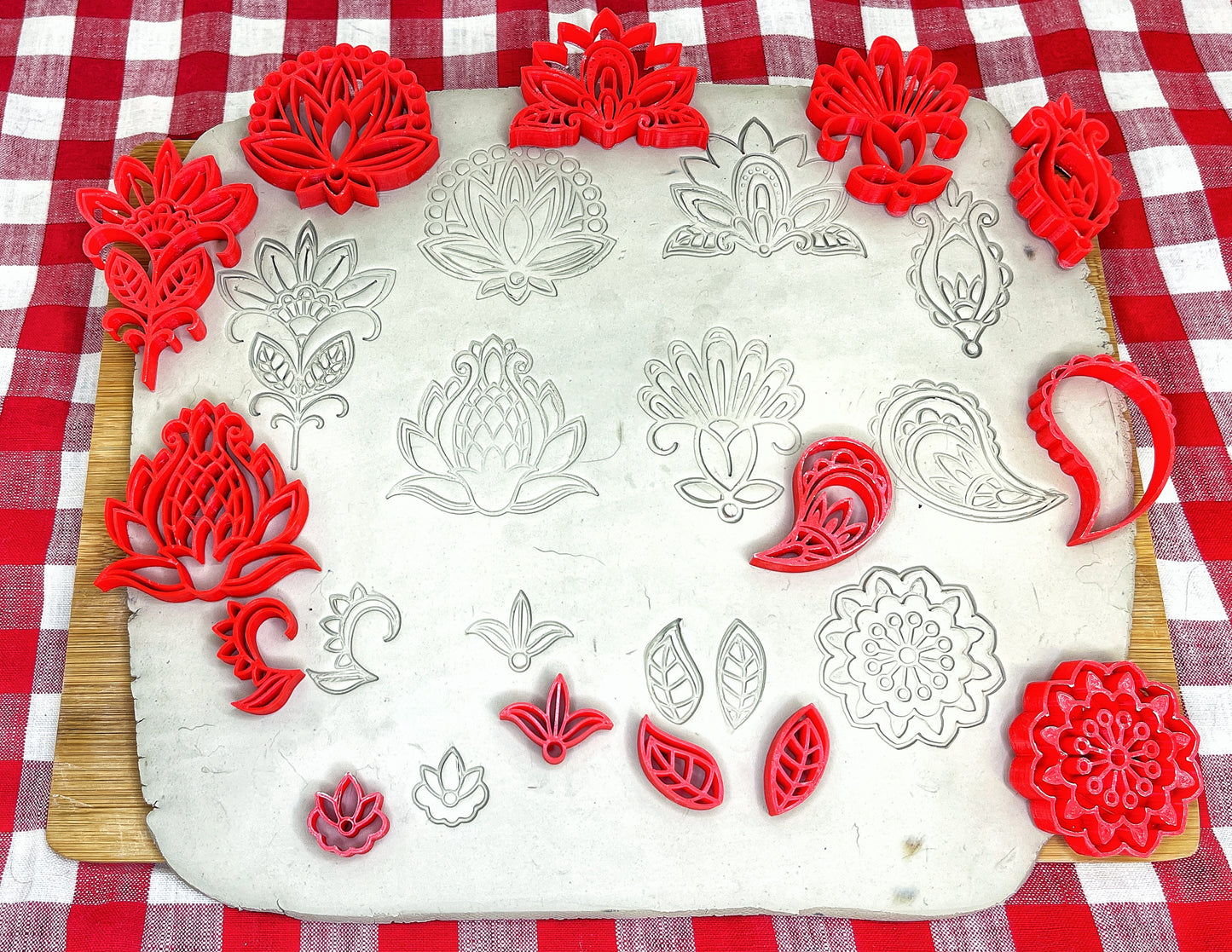 Henna Lotus Dots, Pottery Stamp - plastic 3d printed, multiple sizes available