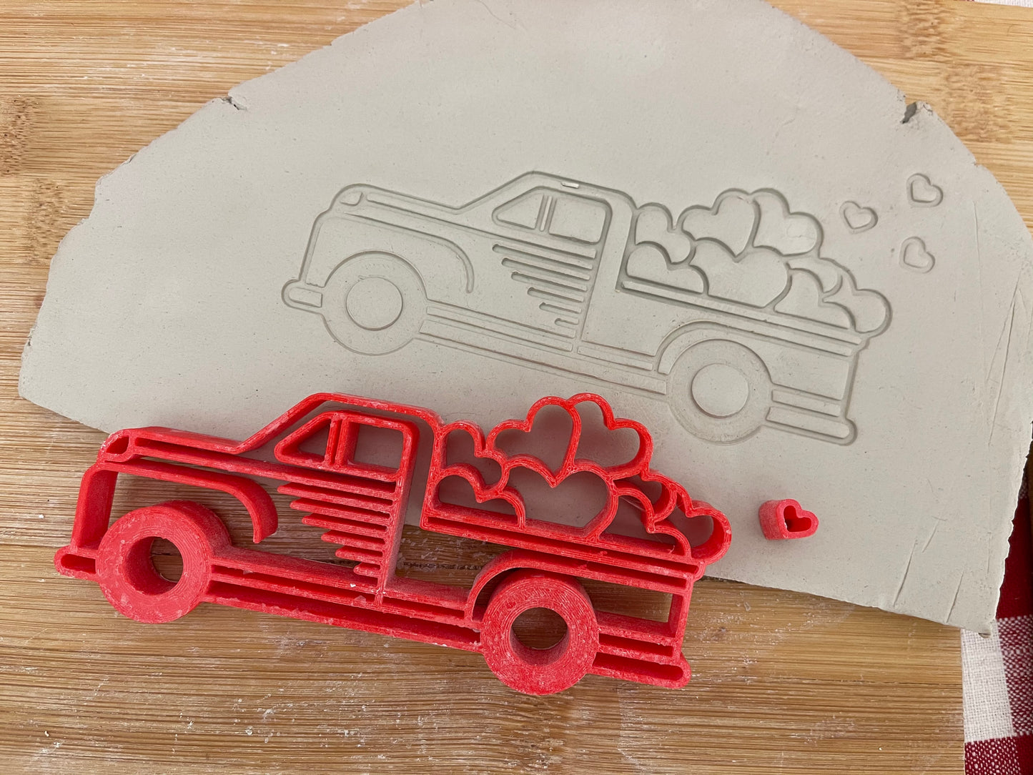 Pottery Stamp, Vintage Truck with hearts design - multiple sizes