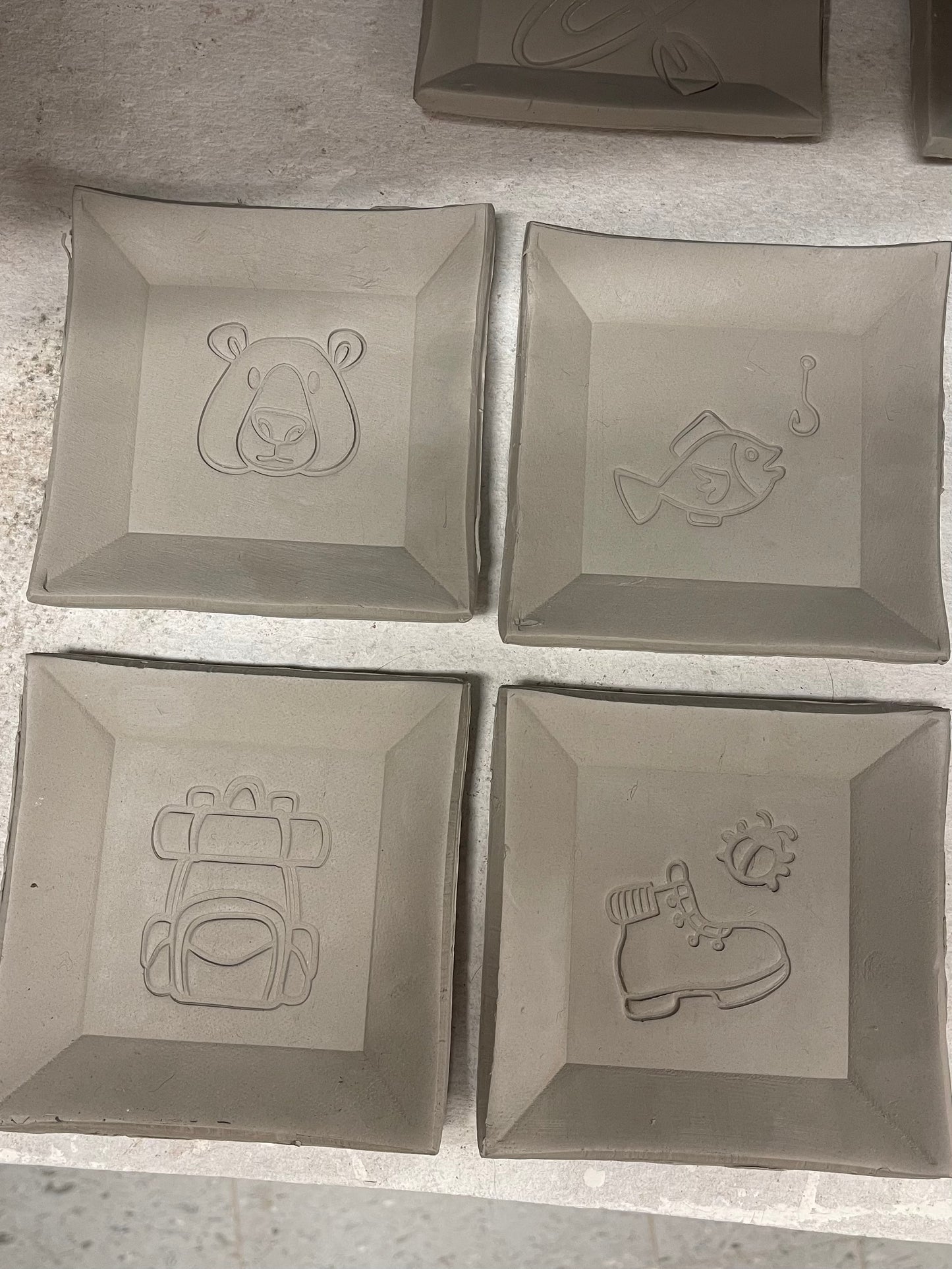 Pottery Stamp, Fish w/ hook, Fishing design, Camping doodle series - multiple sizes