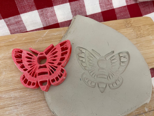 Moth 1 design, Pottery Stamp or Stencil w/ optional cutter, plastic 3d printed, multiple sizes available