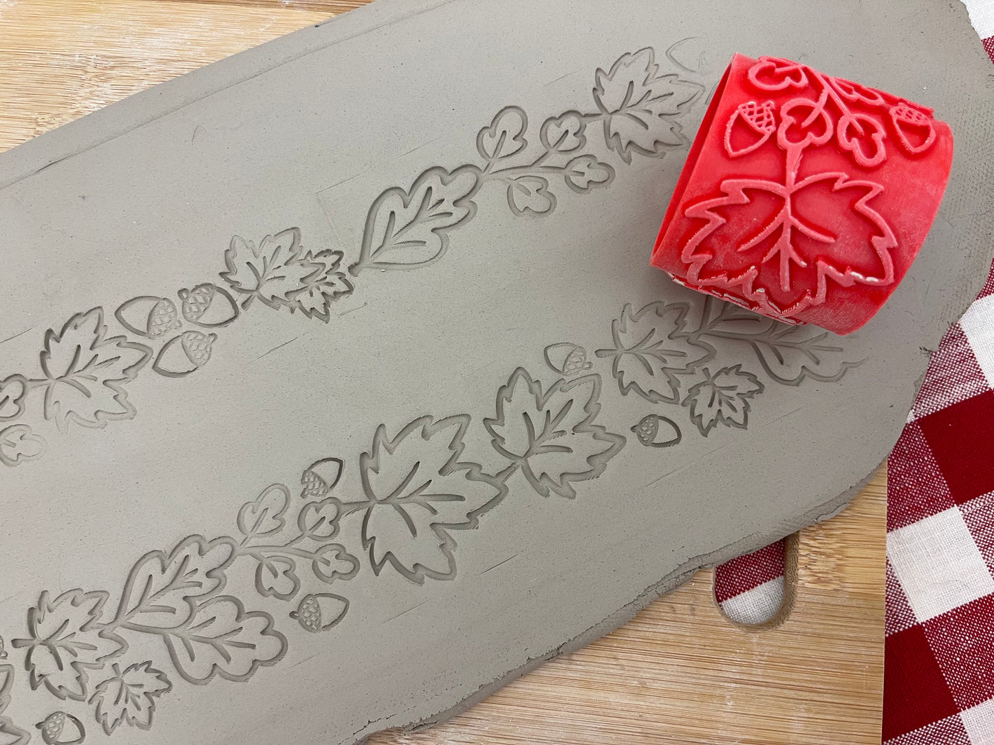 Fall Leaves Pottery Roller - Border Stamp, Repeating pattern, 2 sizes, Plastic 3d printed
