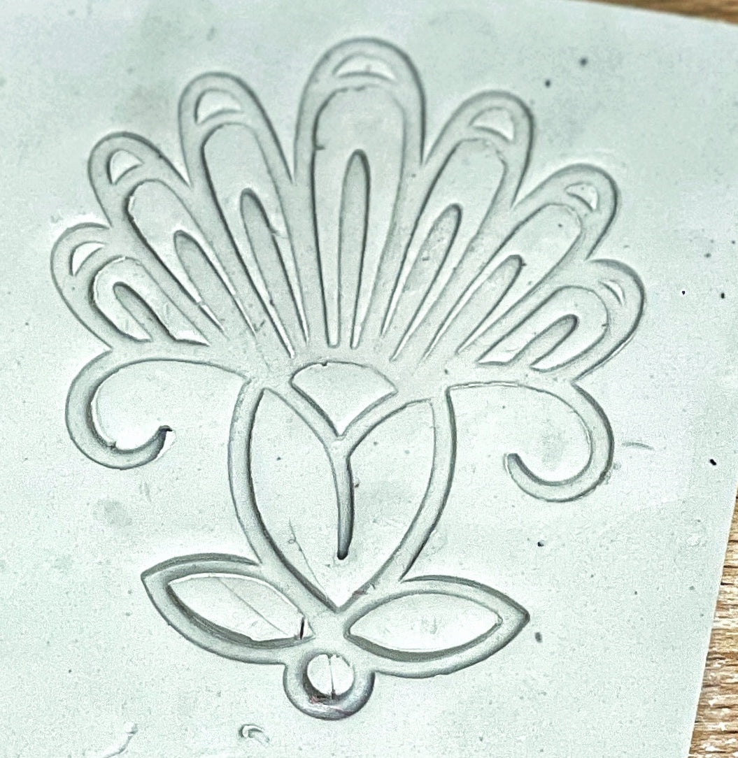 Henna Lotus Crown, Pottery Stamp - plastic 3d printed, multiple sizes available