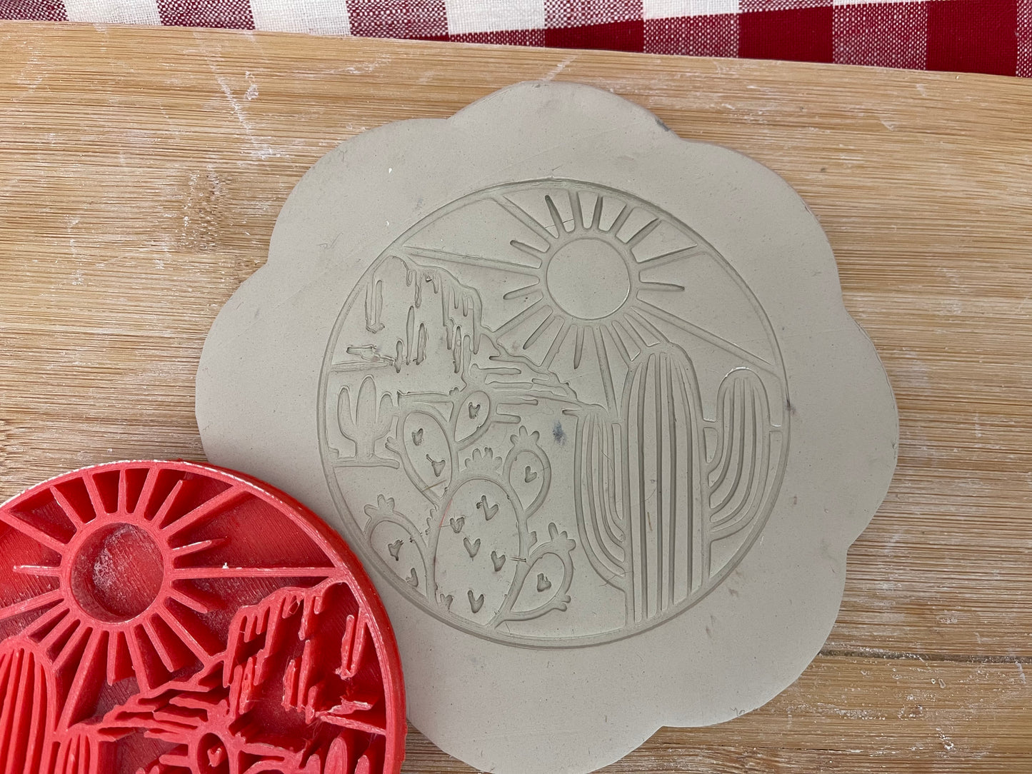 Cactus Desert Scene Pottery Stamp - plastic 3d printed, multiple sizes available