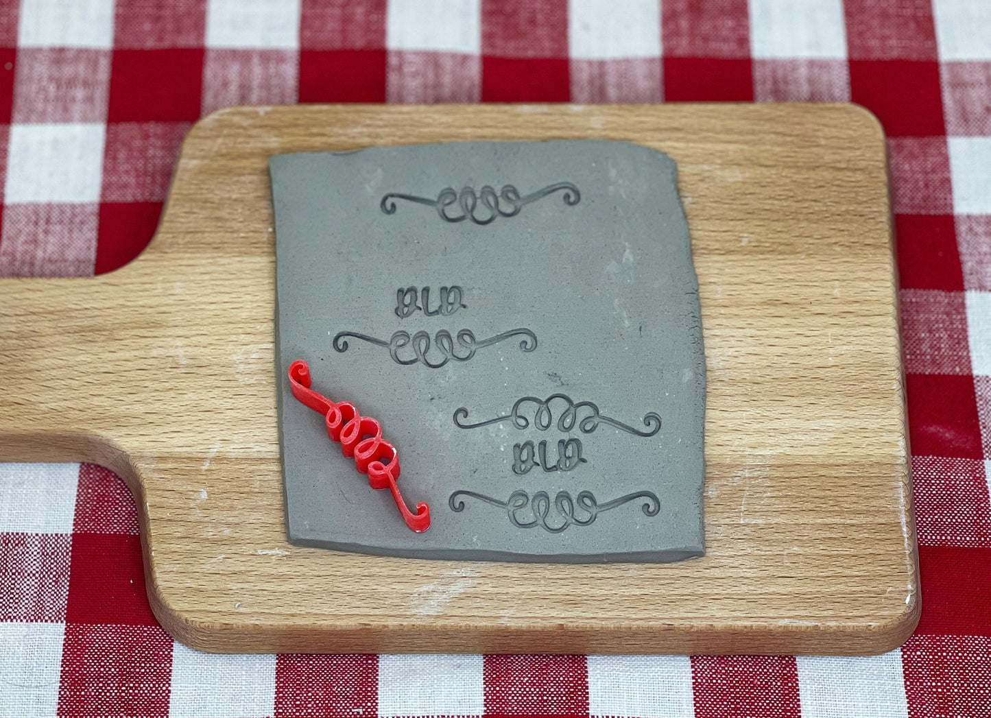 Pottery stamp, Name Frame 12 design, half flourish, Frame Your Name - Multiple Sizes