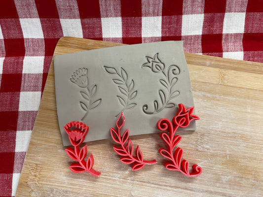 Laurel Branch stamp, Day of the Dead series, Set of 3 - plastic 3D printed, pottery tool