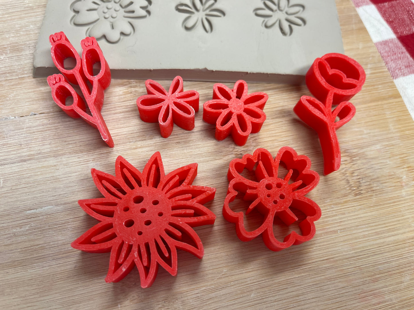 Autumn Elements Stamp Series - Mini Flowers design set of 6, plastic 3D printed, Pottery Tool