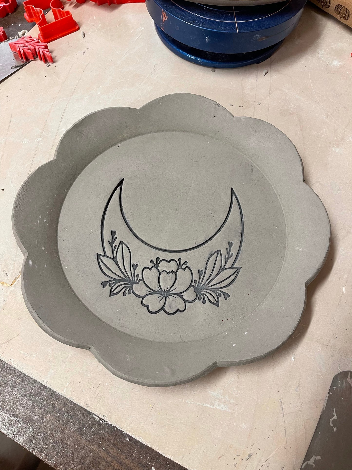 Floral Moon 2 stamp - plastic 3D printed, multiple sizes