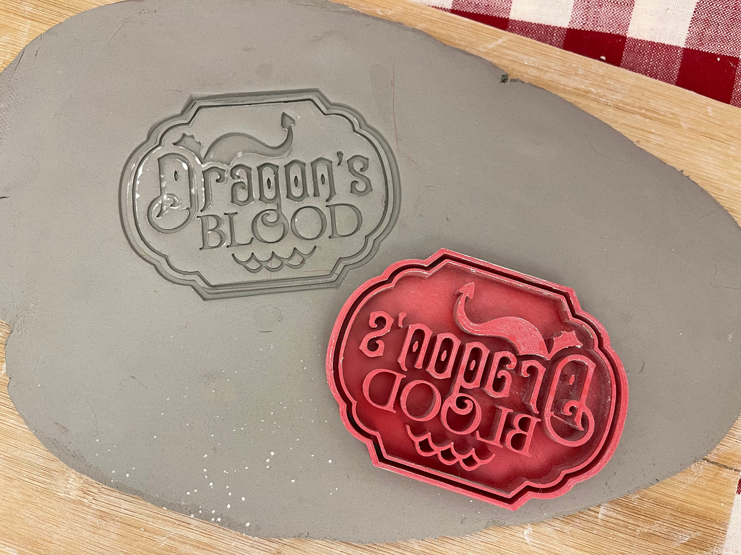 "Dragon’s Blood" word stamp w/ optional ornament cutter - plastic 3d printed, multiple sizes