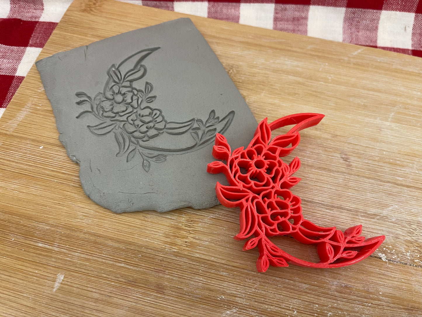Floral Moon stamp - plastic 3D printed, multiple sizes