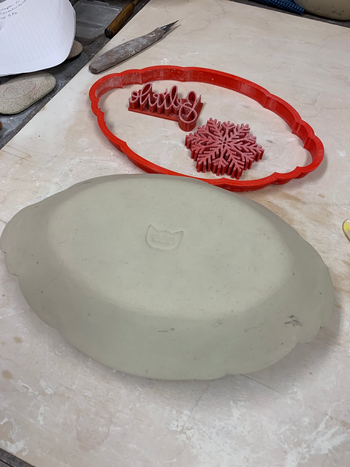 Ornate XL Oval Tray, Clay Cutter - Plastic 3D printed, pottery tool, multiple sizes
