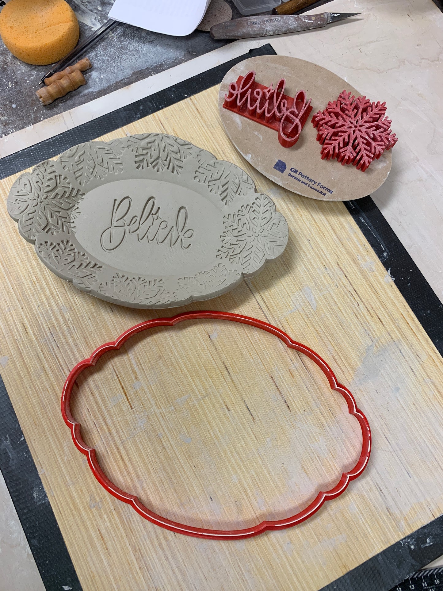 Ornate XL Oval Tray, Clay Cutter - Plastic 3D printed, pottery tool, multiple sizes