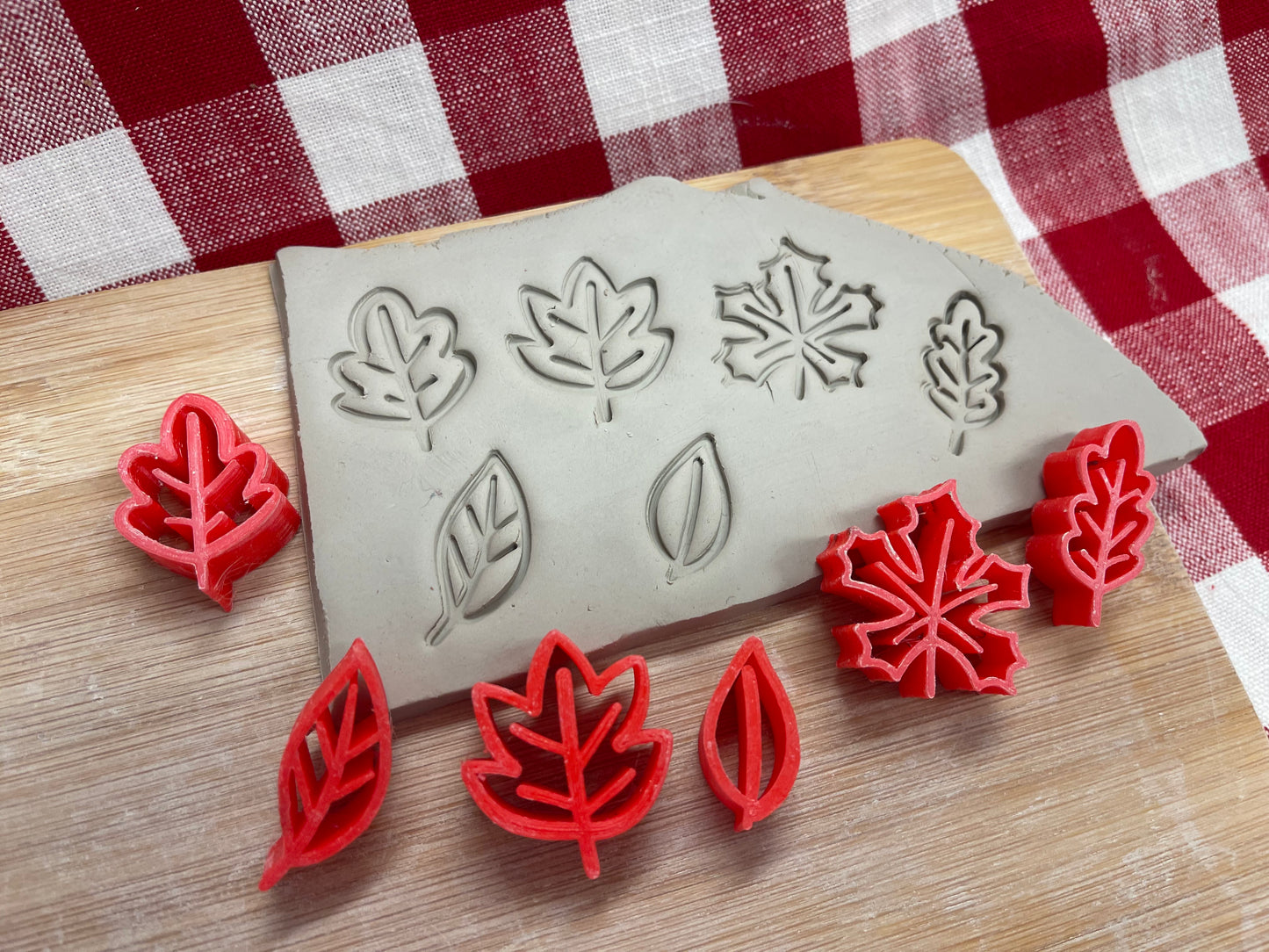 Autumn Elements Stamp Series - Mini Leaves design set of 6, plastic 3D printed, Pottery Tool