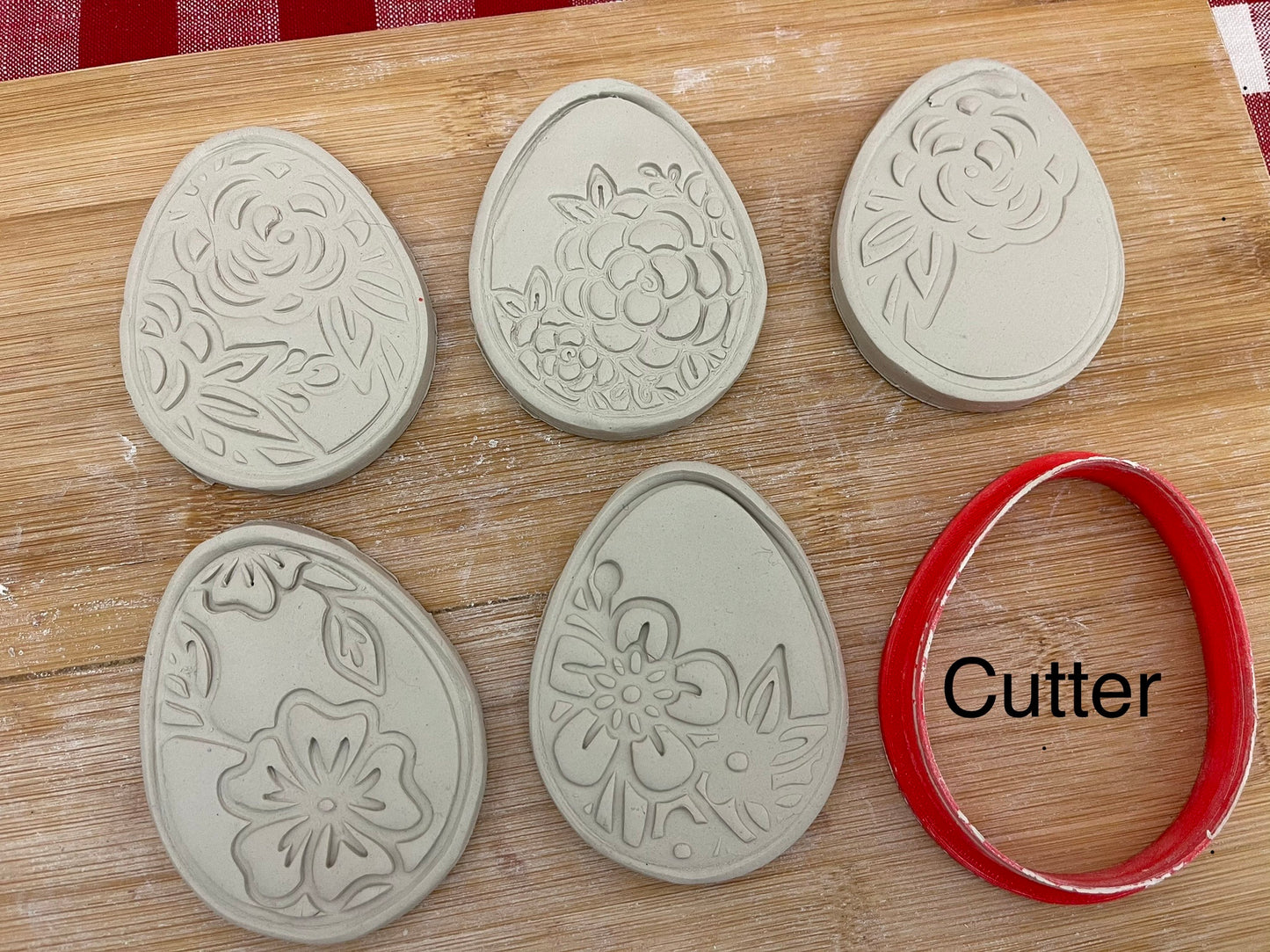 Pottery Stamp, Easter egg designs, with optional cookie cutter ornament - multiple sizes