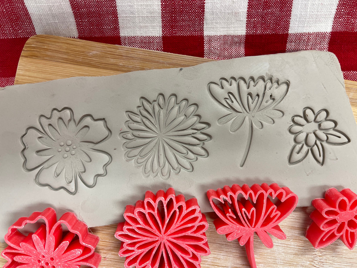Flower stamp, Set of 4, Day of the Dead Series - plastic 3D printed, pottery tool