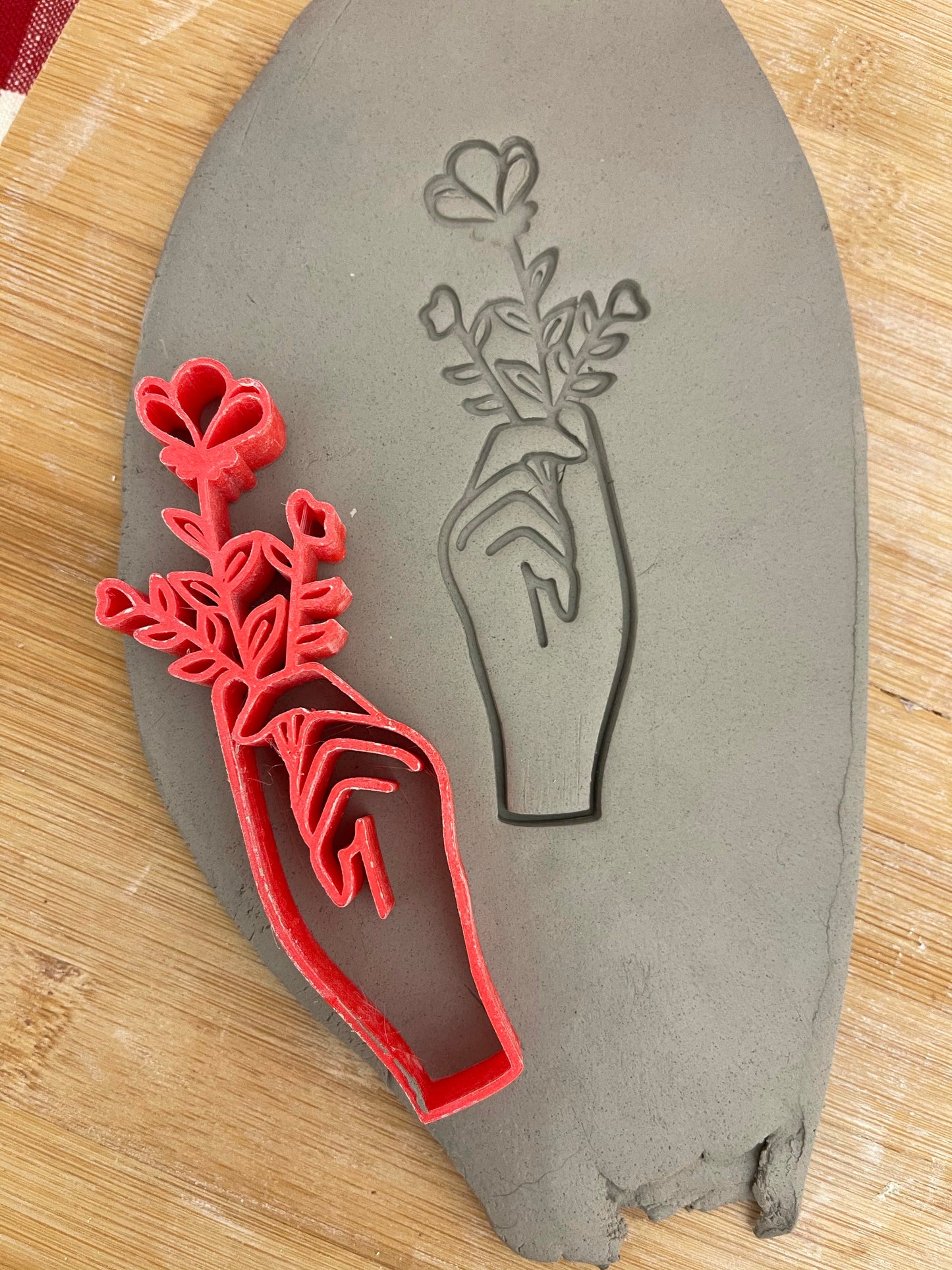 Pottery Stamp, Hand w/ flower bouquet design - multiple sizes