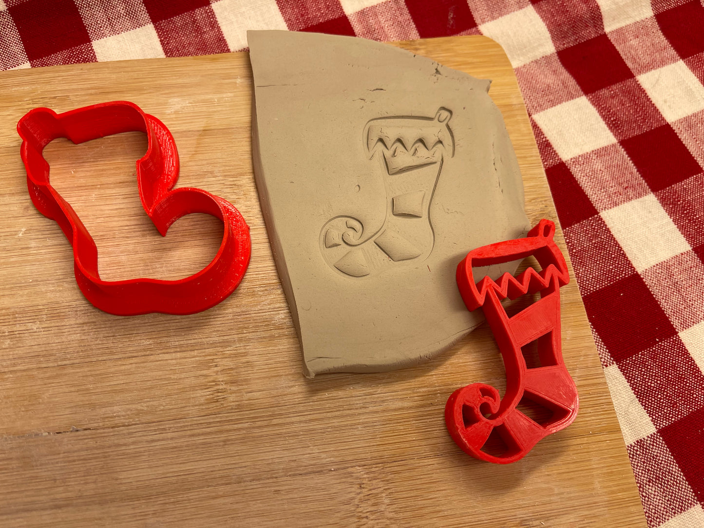 Pottery Stamp, Stocking design, w/ optional ornament cutter - multiple sizes