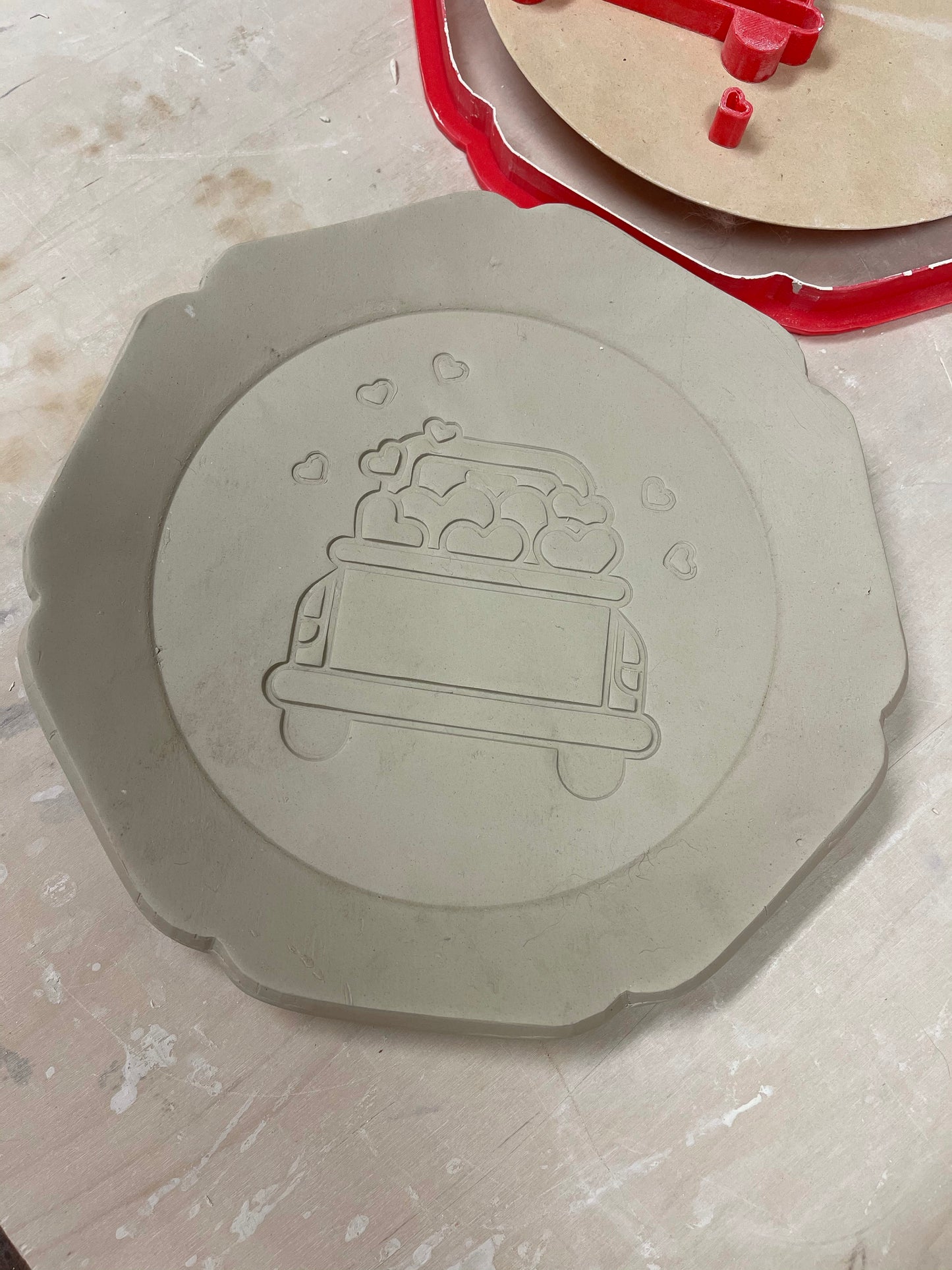 Pottery Stamp, Vintage Truck with hearts design - multiple sizes
