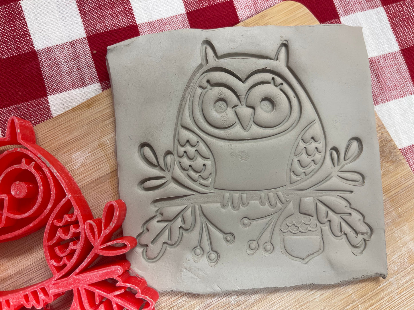 Autumn Stamp Series - Autumn Owl with Leaves stamp, plastic 3D printed, multiple sizes
