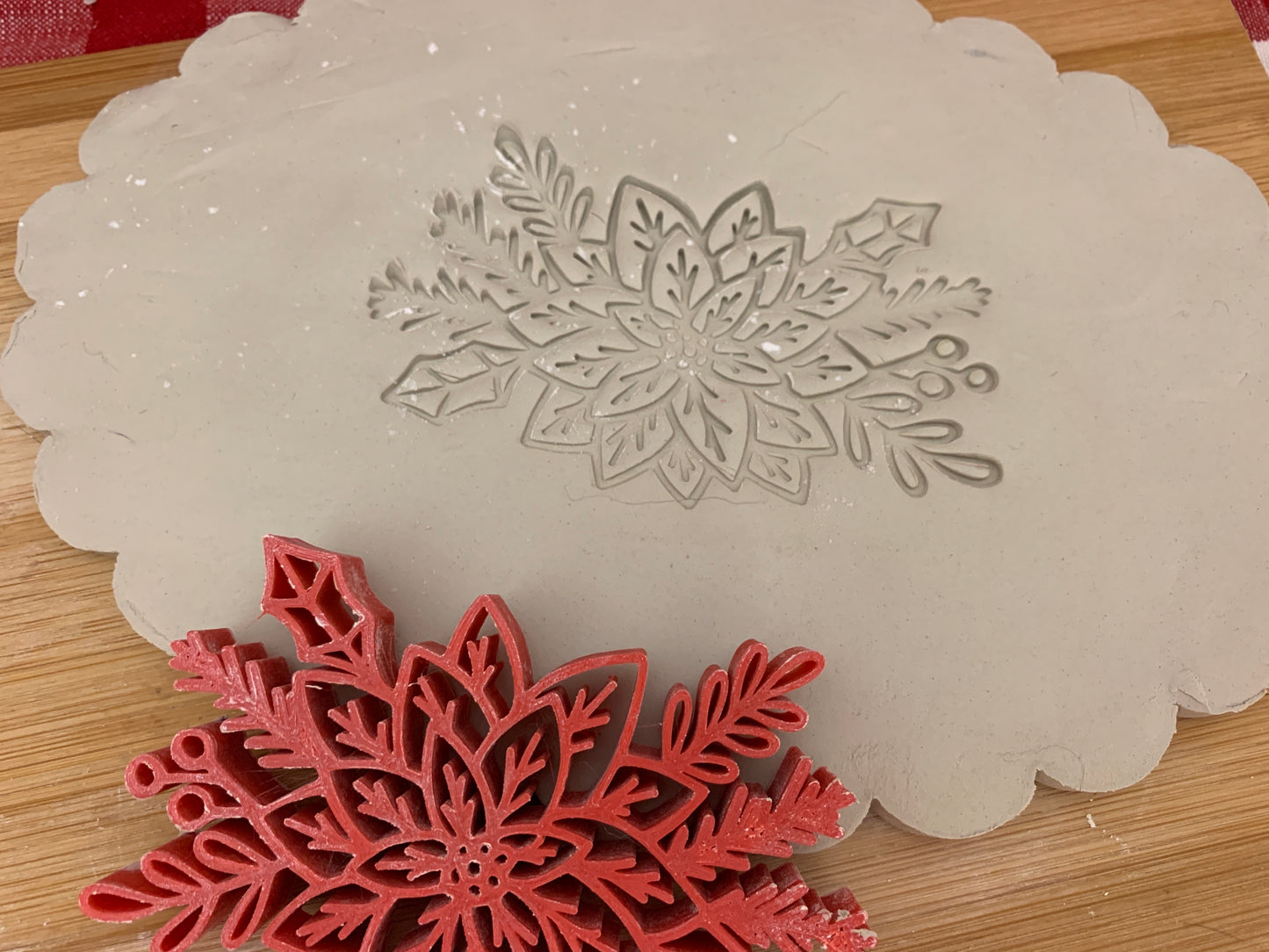 Pottery Stamp, Poinsettia with branches design - multiple sizes