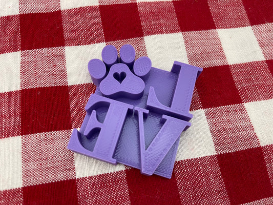 2.5" LOVE with Paw print word design, Pottery Stamp for Charity, Limited edition Purple, all money is donated to a local animal shelter