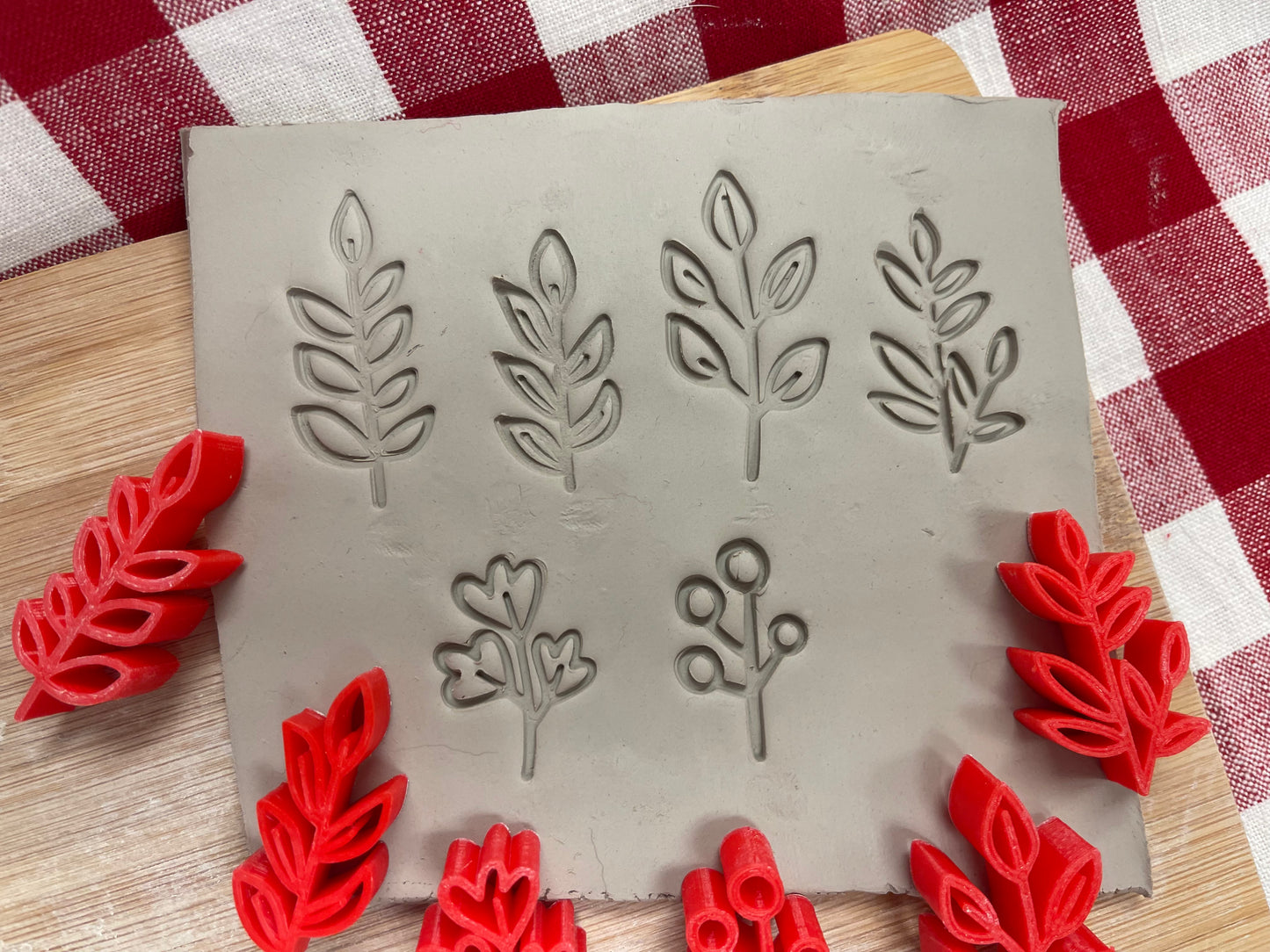 Autumn Elements Stamp Series - Mini Greenery/Branches design set of 6, plastic 3D printed, Pottery Tool