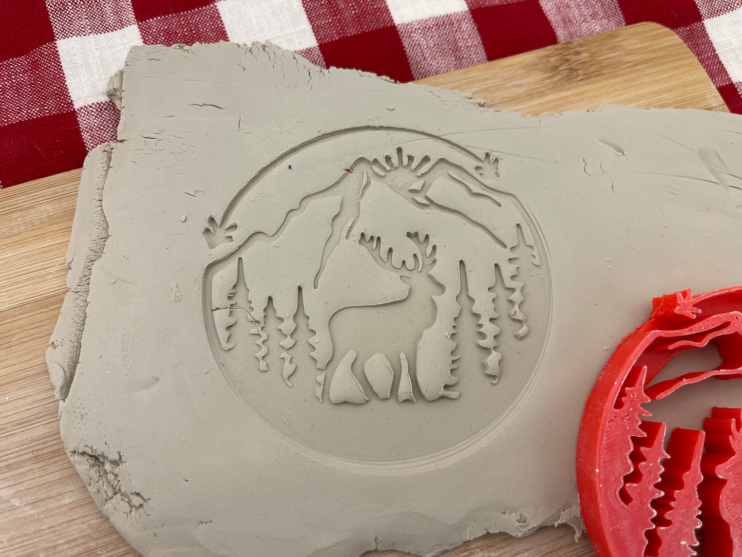 Pottery Stamp, Elk, mountain scene design - multiple sizes available