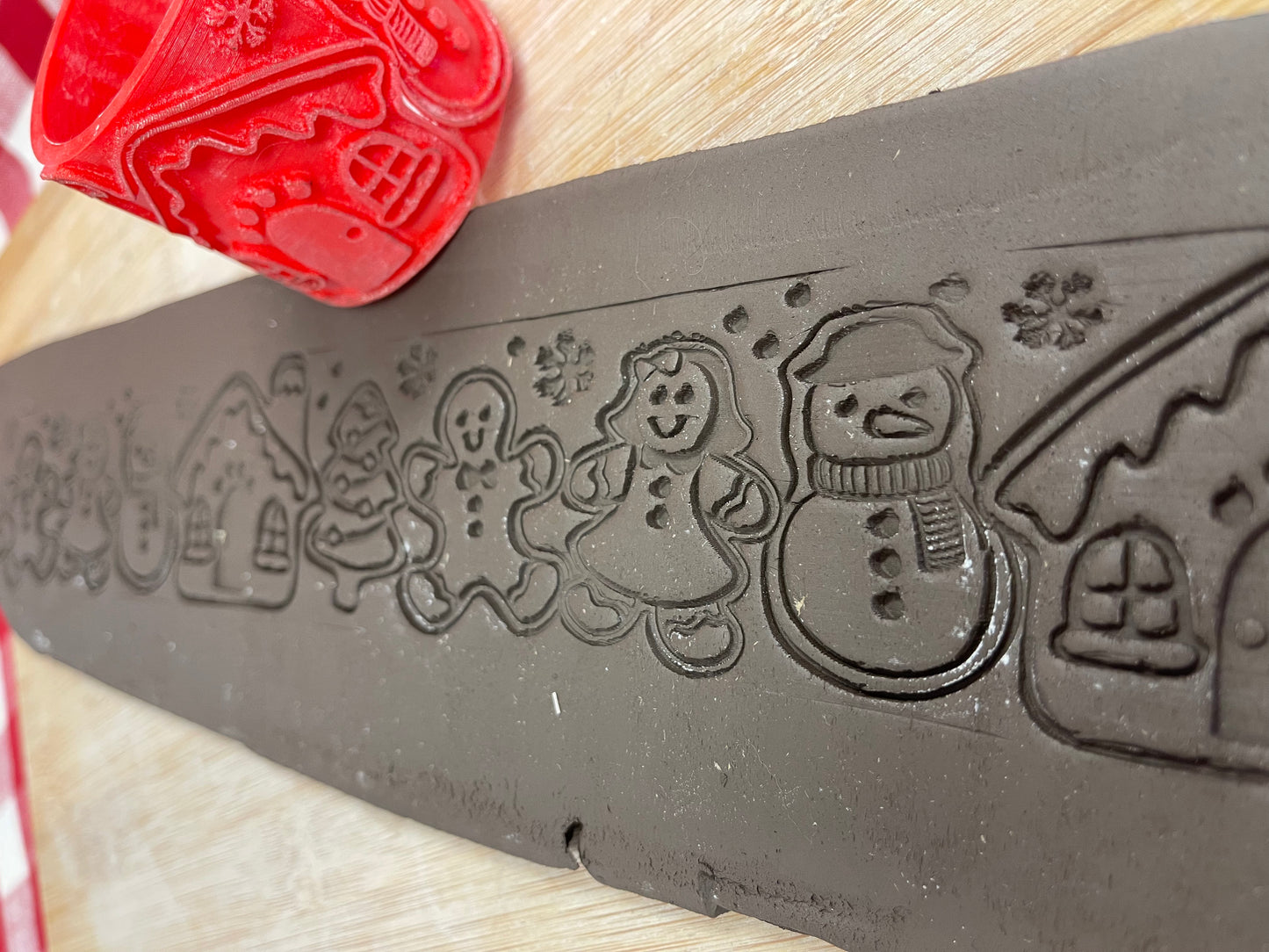 NEW size added - Christmas Gingerbread Cookies Pottery Roller - Border Stamp, Repeating Pattern, Plastic 3D printed