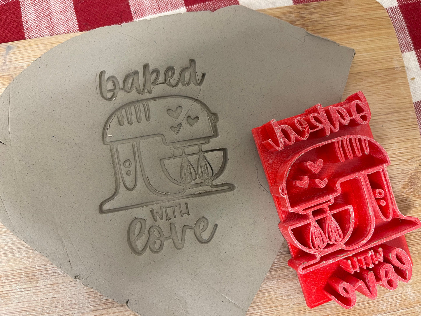 "Baked with Love" (Mixer) Word Stamp - plastic 3D printed, multiple Sizes
