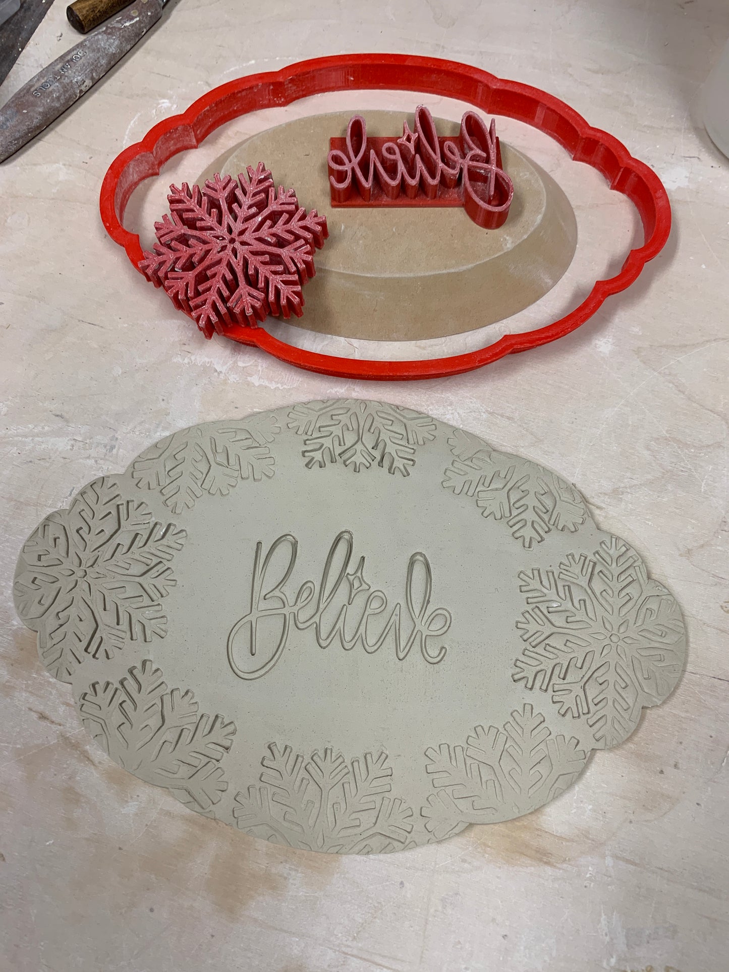 Ornate XL Oval Tray, Clay Cutter - Plastic 3D printed, pottery tool, multiple sizes