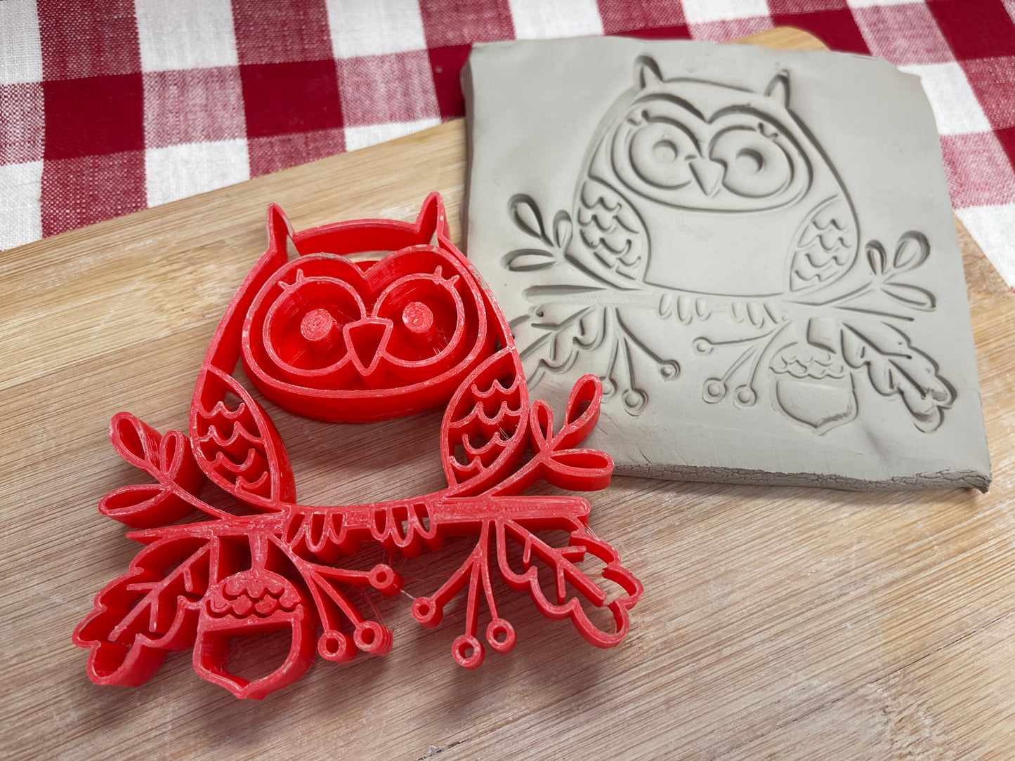 Autumn Stamp Series - Autumn Owl with Leaves stamp, plastic 3D printed, multiple sizes