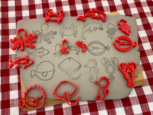 Lot of Sea animals stamps, fish designs - plastic 3D printed, multiple designs/sizes, Sold as each or set