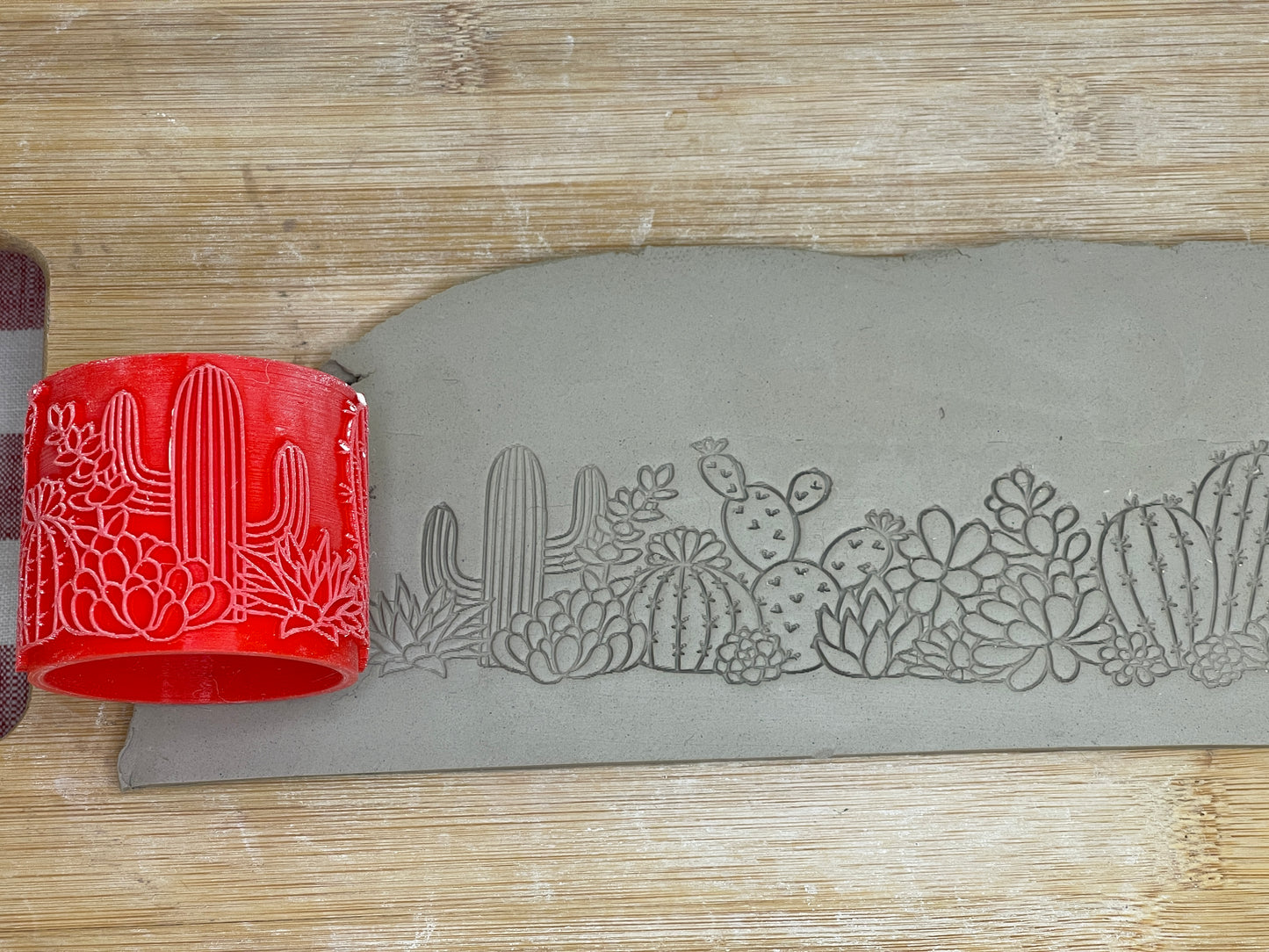 NEW size added - Cacti Pottery Roller - Border Stamp, Repeating pattern, Plastic 3d printed