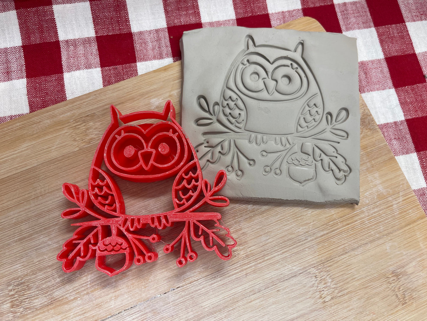 Autumn Stamp Series - Autumn Owl with Leaves stamp, plastic 3D printed, multiple sizes