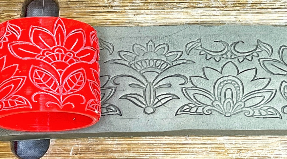 Henna Flowers Pottery Roller - Border Stamp, Repeating pattern, Plastic 3d printed