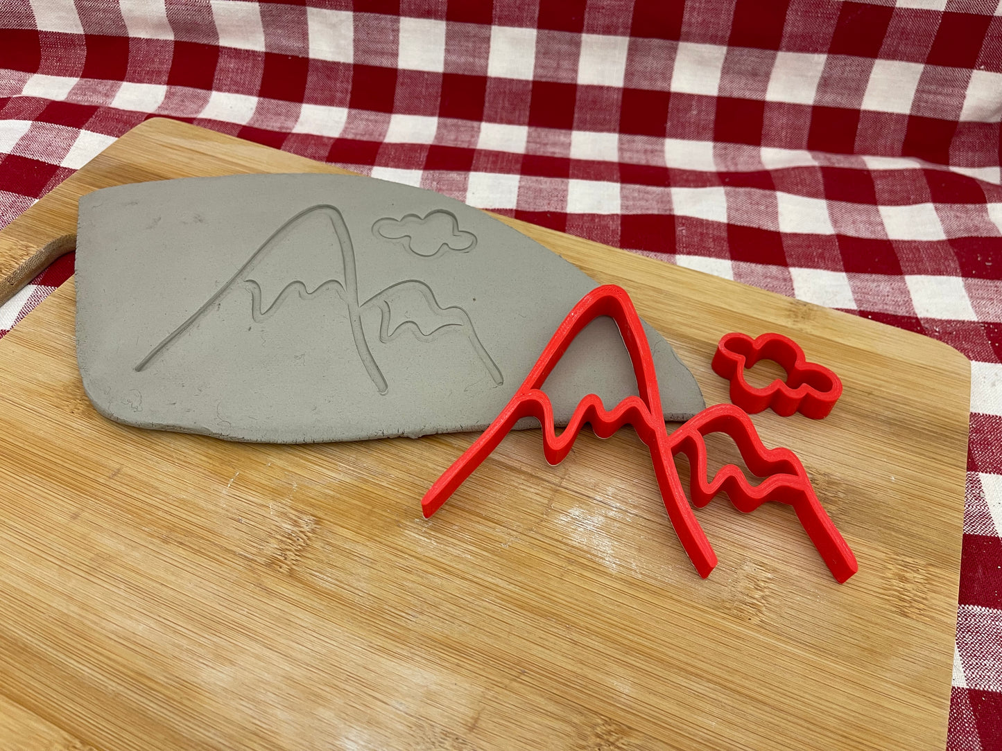 Pottery Stamp, Mountain w/ cloud design, Camping doodle series - multiple sizes
