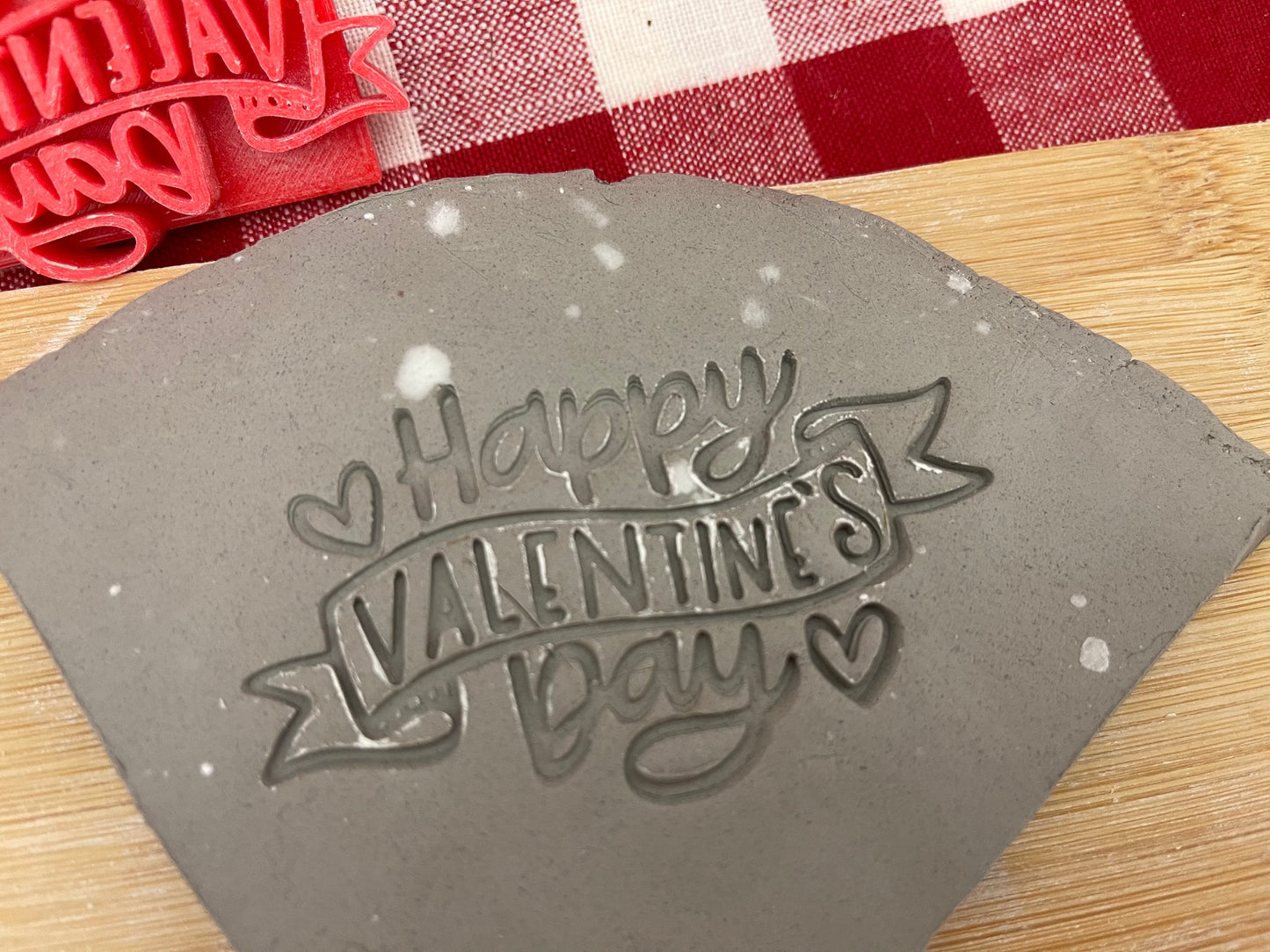 "Happy Valentine’s Day” pottery stamp - plastic 3d printed, multiple sizes available