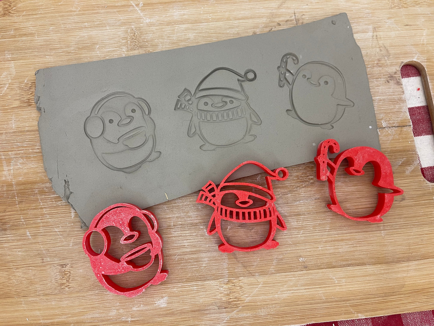 Pottery Stamp, Winter Penguin designs, Each or Set, w/ optional cutters - multiple sizes