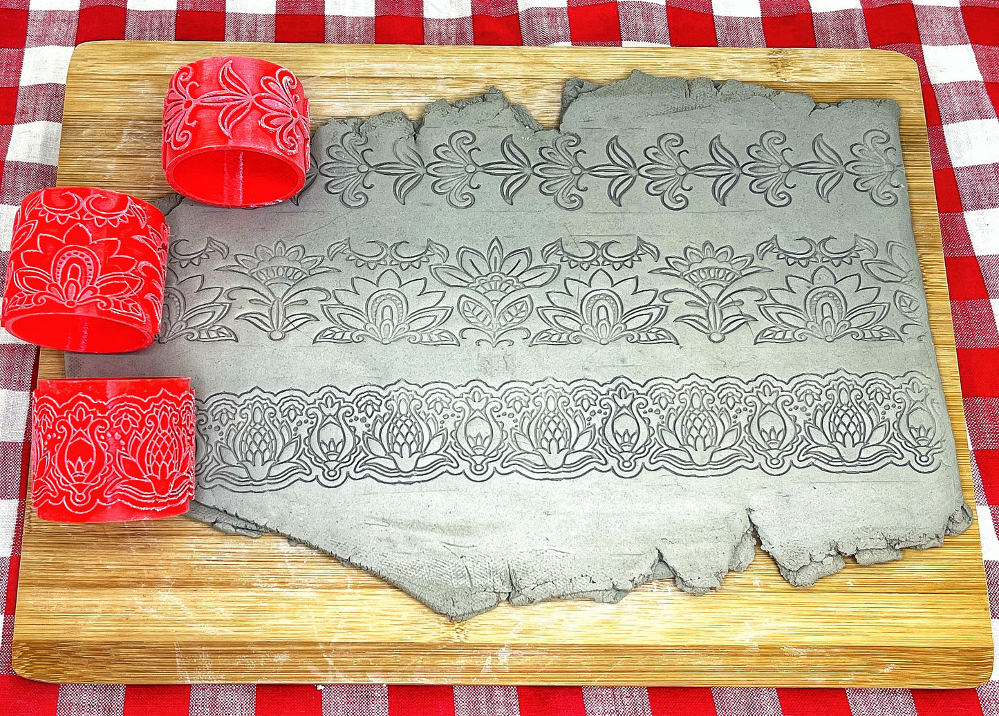 Henna Flowers Pottery Roller - Border Stamp, Repeating pattern, Plastic 3d printed
