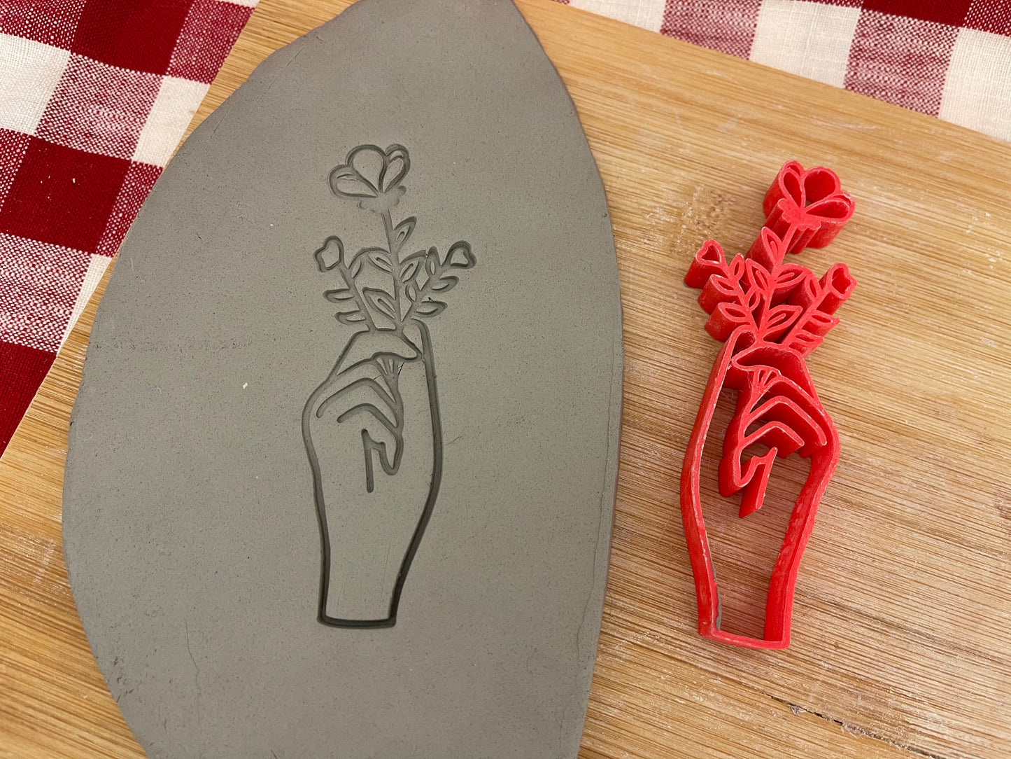 Pottery Stamp, Hand w/ flower bouquet design - multiple sizes