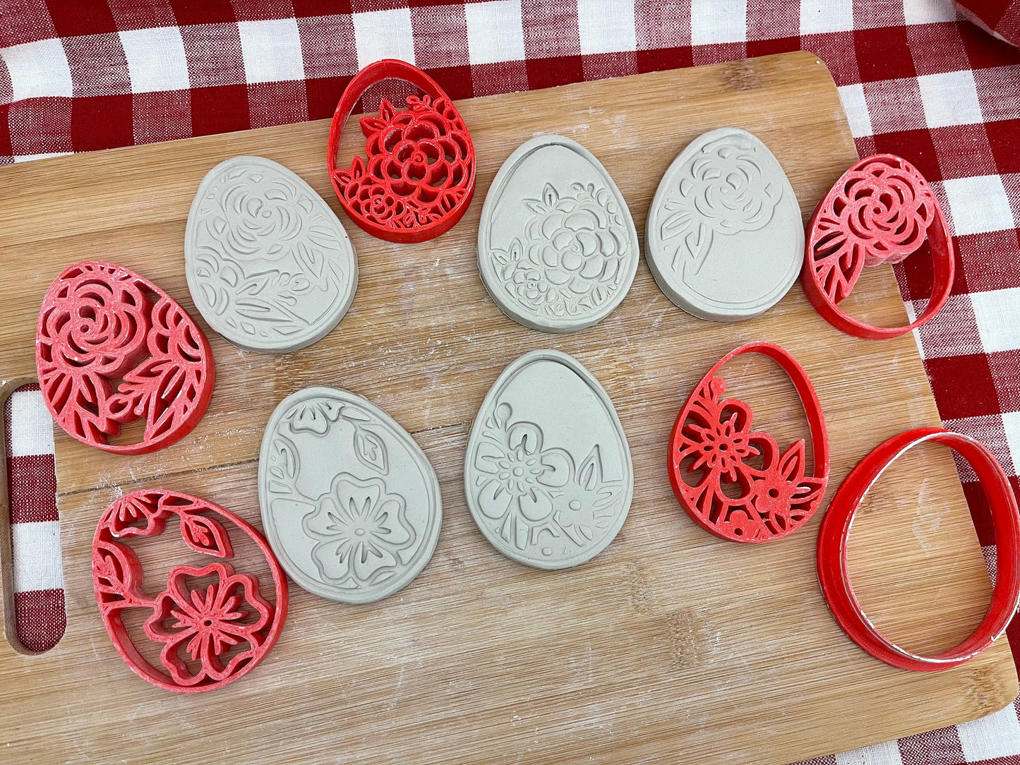 Pottery Stamp, Easter egg designs, with optional cookie cutter ornament - multiple sizes